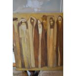 In the style of Paul Guiragossian, oil on canvas, figure study, ' The Villagers ', possibly signed