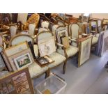 Set of eight gold patinated chairs in matching Art Nouveau design upholstery