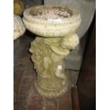 Small cast concrete putti bird bath