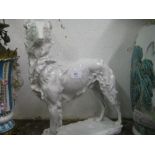 Large Herend white glazed porcelain figure of a Borzoi dog, signed in the base Vastagh Gyorgy,