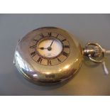 Birmingham silver cased half hunter pocket watch, the enamel dial with Roman numerals and