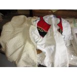 Miscellaneous textiles to include: fur cape, collars, table linen, Christening gown etc