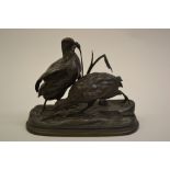 Jules Moigniez, brown patinated bronze group, a covey of partridge, signed in the oval base,