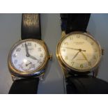 J.W. Benson, two gentlemans 9ct gold cased wristwatches with leather straps