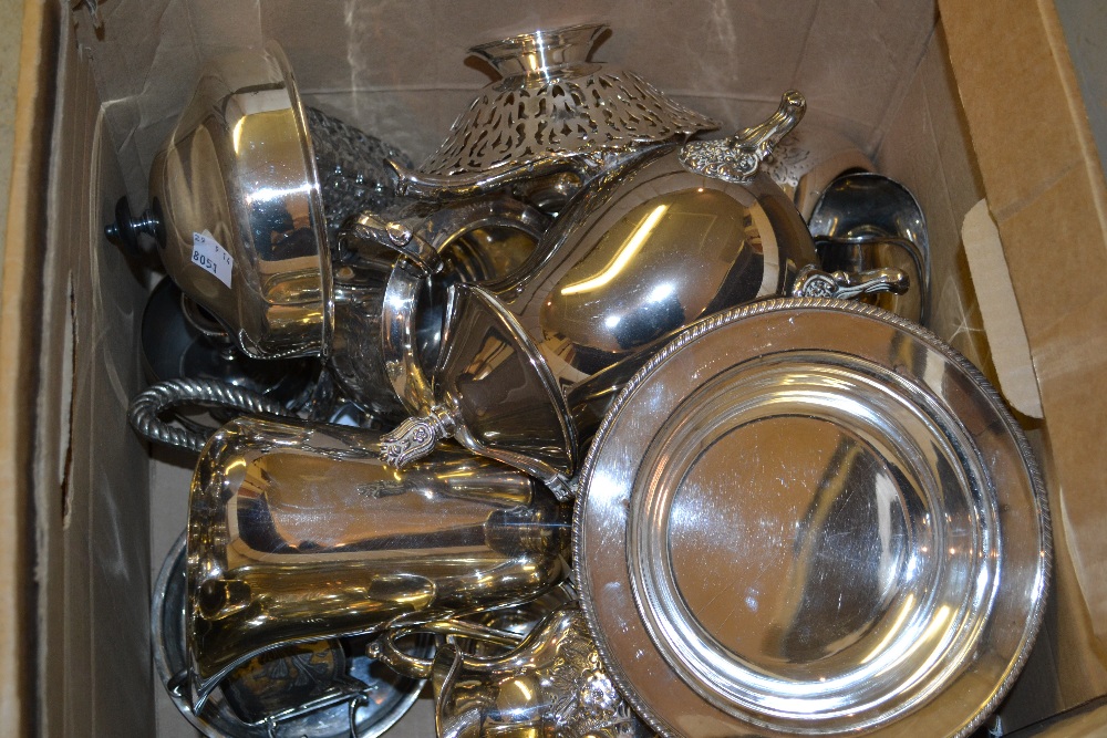 Box containing a quantity of miscellaneous silver plate