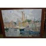 Two signed gouache paintings, boats in a harbour, signed E. John Preece and fishing boats near the