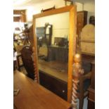 19th Century oak rectangular cheval mirror on spiral twist supports with splay feet