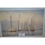 19th Century British school, watercolour of racing yachts in calm waters, monogrammed J.R. dated
