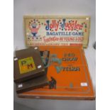 Parker Brothers Incorporated boxed game, Peg Chow and Telka, a 1960's Jolly Juggler boxed bagatelle