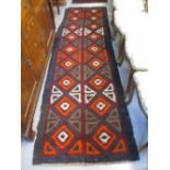 Blue ground tribal runner, 2.9m x 0.85m