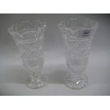 Pair of small Waterford cut glass vases with castellated rims, one signed