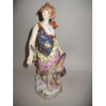 Samson Derby figure of a classical maiden with a peacock (slight damages), 10.5ins high