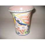 Mid 20th Century Poole Pottery vase painted with stylised floral designs in pink, mauve, yellow,