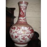 20th Century Chinese famille rose pink decorated baluster form vase decorated with dragons on a