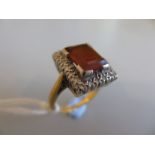 18ct Yellow gold rectangular diamond and coloured stone cluster ring