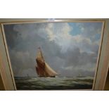 Richard Tearoe, signed oil on canvas, sailing vessels at sea, inscribed verso ' Running for the