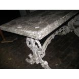 Rectangular white painted metal garden table with a stone inset top