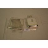 Small Sheffield silver hip flask together with two silver cigarette cases