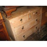 1930's Oak three drawer bedroom chest with brass drop handles