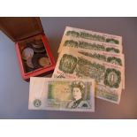 Four Bank of England one pound notes (consecutive serial numbers) together with another one pound