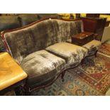 Reproduction brown plush upholstered three seater sofa in French style