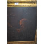 19th Century oil on canvas, study of a monk reading by lamp light, 20ins x 17ins, gilt framed