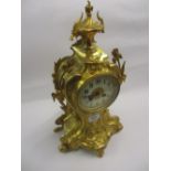 Late 19th / early 20th Century French gilt brass Art Nouveau mantel clock having circular dial with