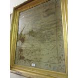 Early 19th Century silk work map of England and Wales housed in a period gilt frame (extensive