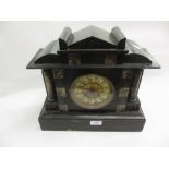 19th Century black slate and marble mantel clock having gilt metal dial with Arabic numerals and