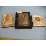 Group of three various Russian metal mounted icons