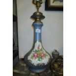 French porcelain floral and gilt decorated lamp base with gilt metal mounts (a/f),