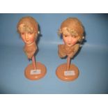 Pair of Art Deco dolls head hat stands