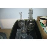 Three various glass decanters together with a quantity of pressed glass etc.
