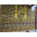 Afghan gold ground rug with single row of four gols and multiple borders,