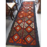 Blue ground tribal runner, 2.9m x 0.