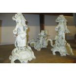 Pair of 19th Century Naples white glazed porcelain figural candelabra (a/f)