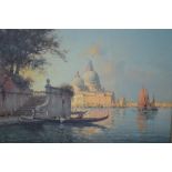 Noel Georges Bouvard, oil on canvas, view of Santa Maria della Salute, Venice, with figures,