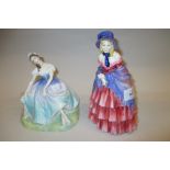 Royal Doulton figure, ' A Victorian Lady ', HN728 (chip to bonnet) together with another,