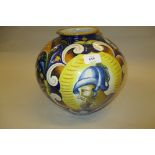 19th Century Italian Majolica bulbous form vase decorated with a Roman bust and floral body,