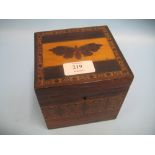 19th Century rosewood and Tunbridge ware single division tea caddy with mosaic butterfly inlaid