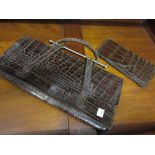 Leather crocodile skin handbag with matching wallet