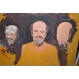 Three unframed oil paintings on board, portrait studies, watercolour,