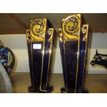 Pair of French Art Deco blue and gilt decorated vases, 13.