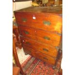 Small 19th Century teak two part military chest of four drawers