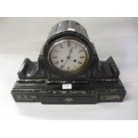 19th Century French black slate and flecked marble two train mantel clock (a/f)