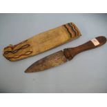 Hide and beadwork sheath, possibly North American Indian or native African housing a dagger,