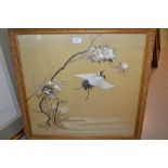 20th Century Japanese silk work of heron and foliage,