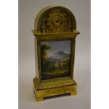 French Empire gilt bronze mantel clock inset with an oil painting on metal panel,