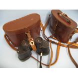 Pair of leather cased Barr & Stroud CF24 extra wide angle 8 x 30 binoculars, inscribed Peter W.