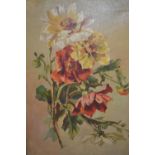 Oil on canvas, still life study of flowers, monogrammed K.M.